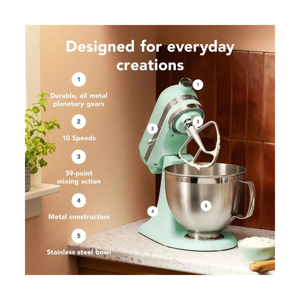 Batidora de Pedestal KitchenAid/ Artisan 2026/ 10 Velocidades/ Spearmint