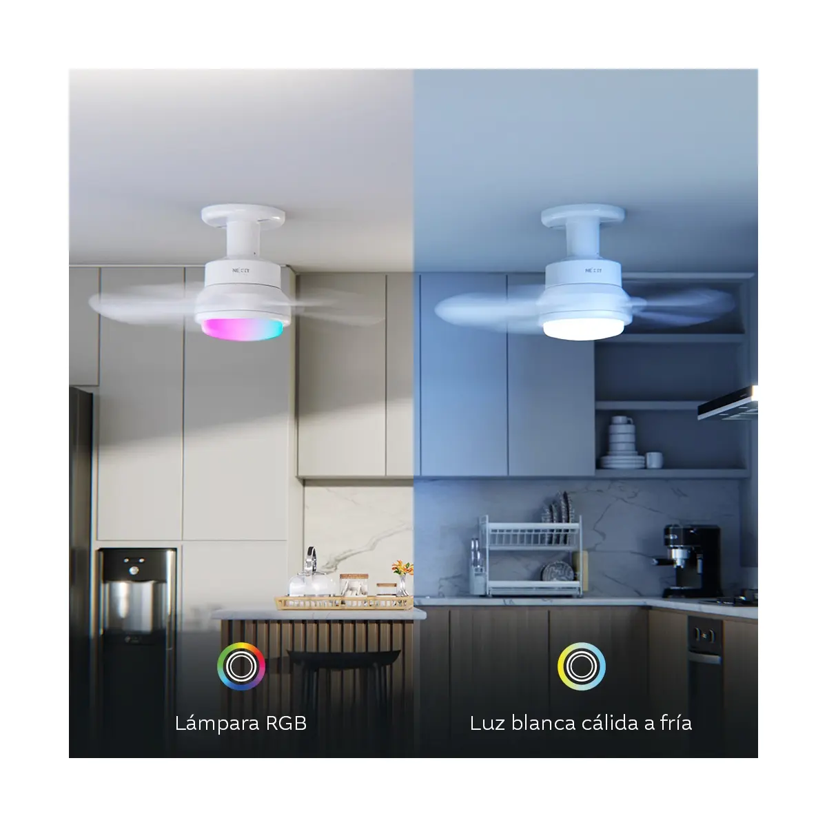 Ventilator de Techo Inteligente Nexxt/ Foco RGB/ Wi-Fi/ Blanco
